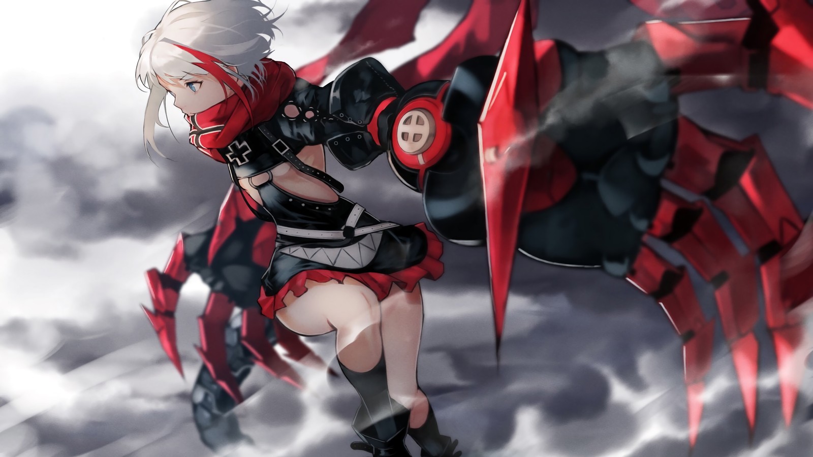 Anime, une femme en tenue rouge et noire tenant une arme (filles danime, azur lane, jeu vidéo, amiral graf spee, admiral graf spee)