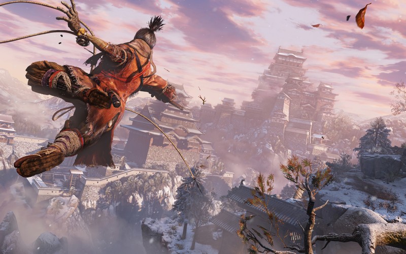 Арабский мужчина в красном костюме летит в воздухе (sekiro shadows die twice, playstation 4, pc game, мифология, иллюстрация)