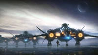 Avion futuriste sur un paysage extraterrestre dans Star Citizen