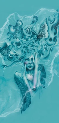 Surreal Underwater Portrait: Ethereal Beauty in Electric Blue