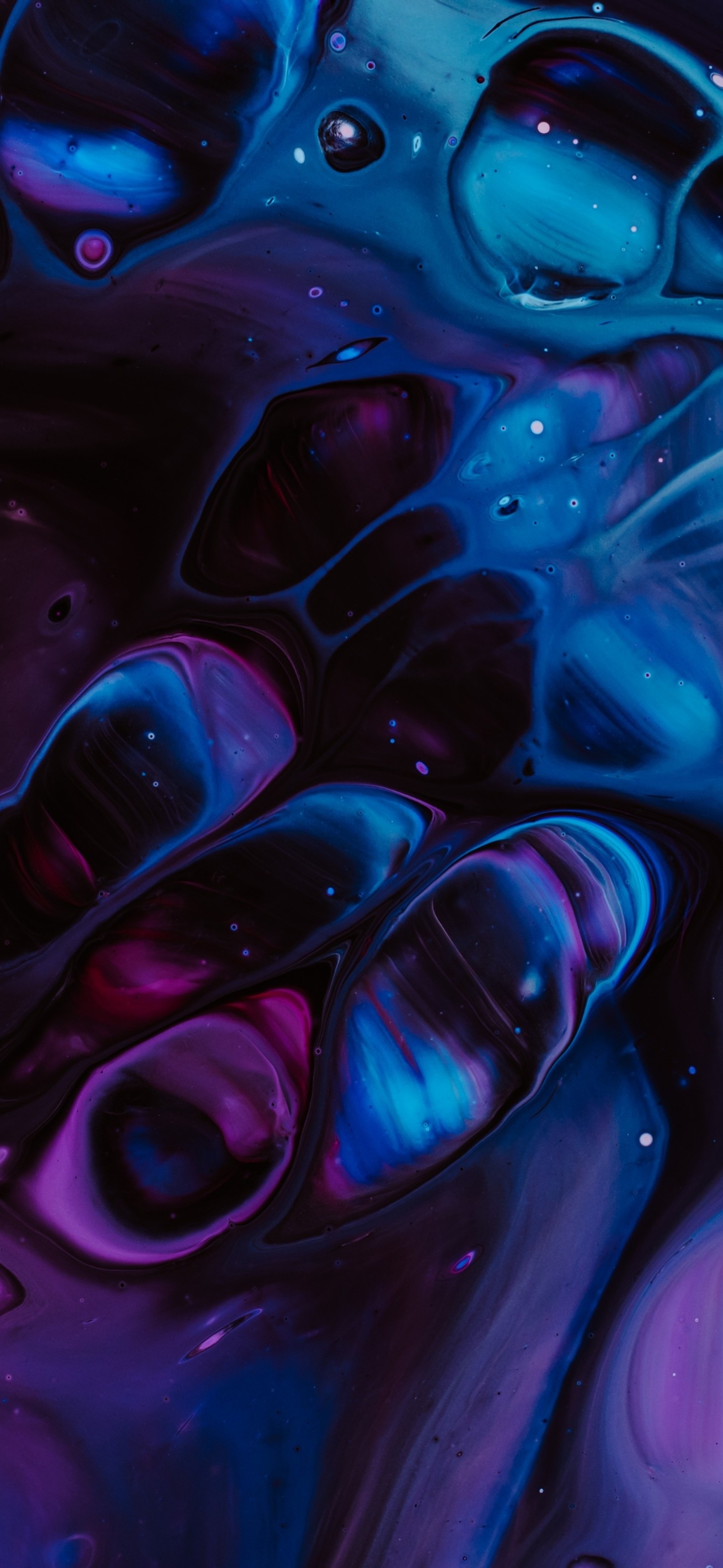 Painting of a blue and purple abstract painting with bubbles (liquid, paint, abstract art, fluid, purple)