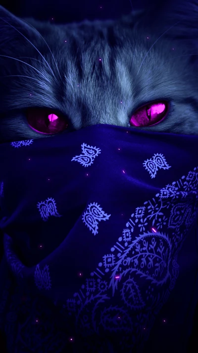 Yeux violets d'un chat mystérieux voilé de violet