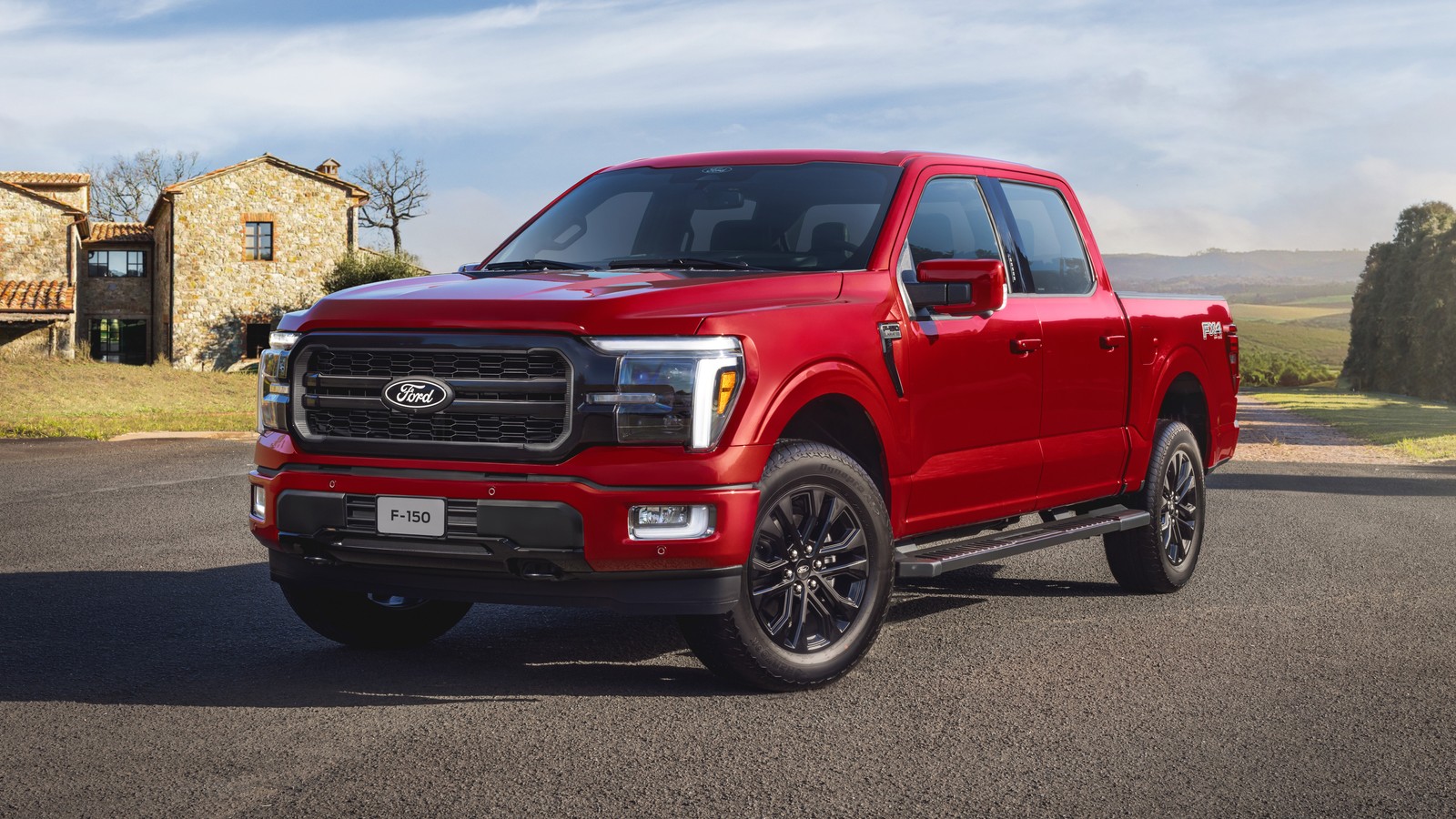 Красный форд f - 150 super duty 2020 года припаркован на дороге (форд ф 150, ford f 150, внедорожные грузовики, 5k, 8k)