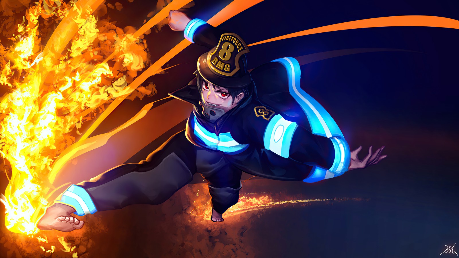 Anime, fuego, bombero, fuego, fuego, bombero, fuego, fuego, fuego (shinra kusakabe, 森羅日下部, fire force, anime, enen no shouboutai)