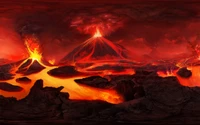 Majestic Eruption: Villarrica and Calbuco Volcanoes Amidst Flowing Lava