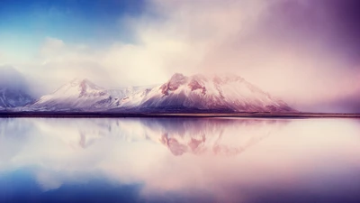 berge, ästhetisch, reflexion, nebel, landschaft