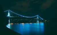 Noite tranquila. Reflexão da ponte de Vancouver sob luzes suaves.