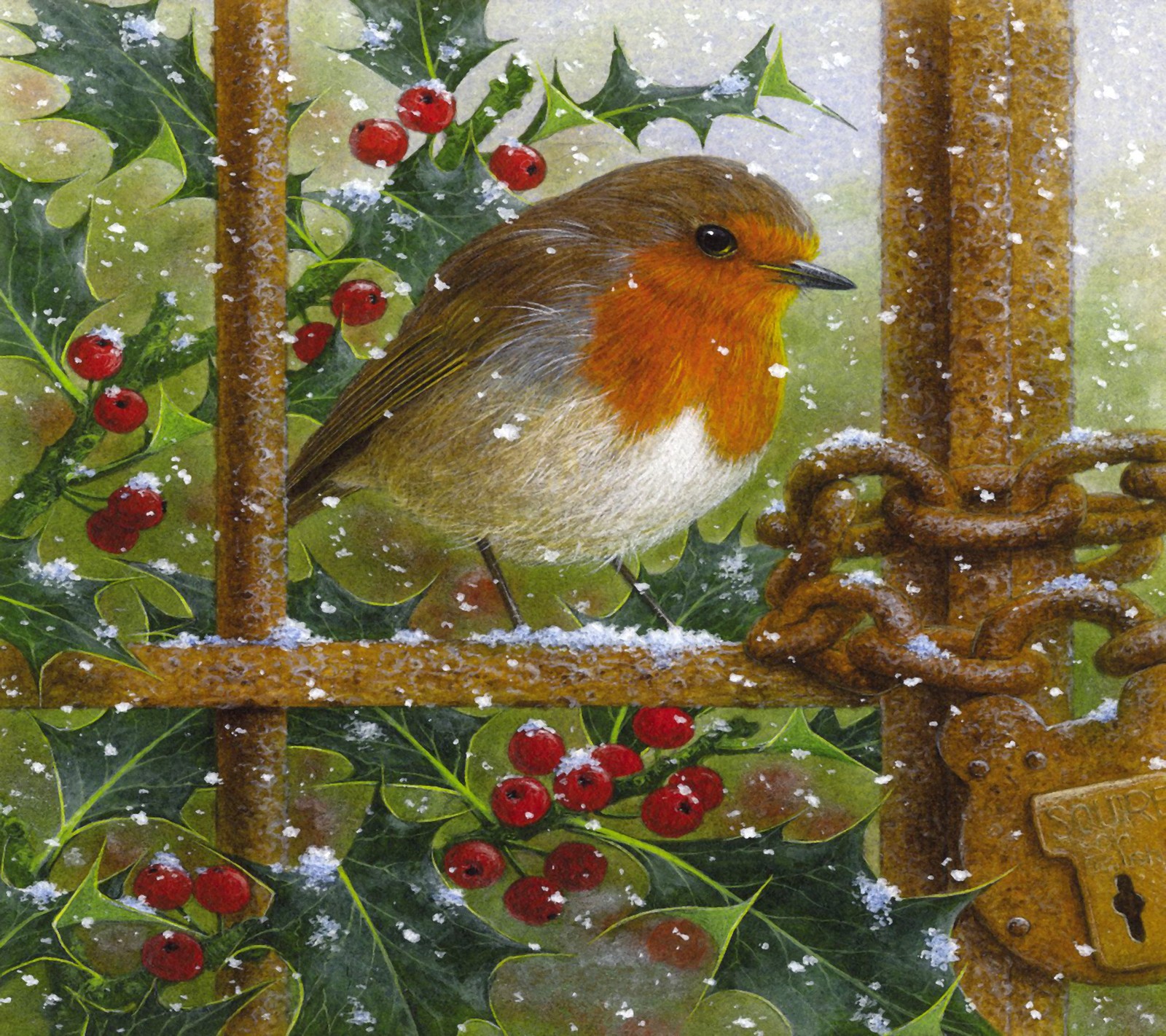 berries, bird, christmas, gate, holy Download Wallpaper