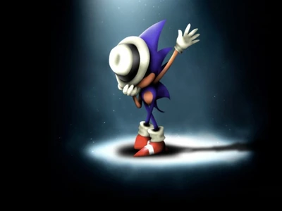 Sonic the Hedgehog in a dynamic pose, illuminated against a dark background.