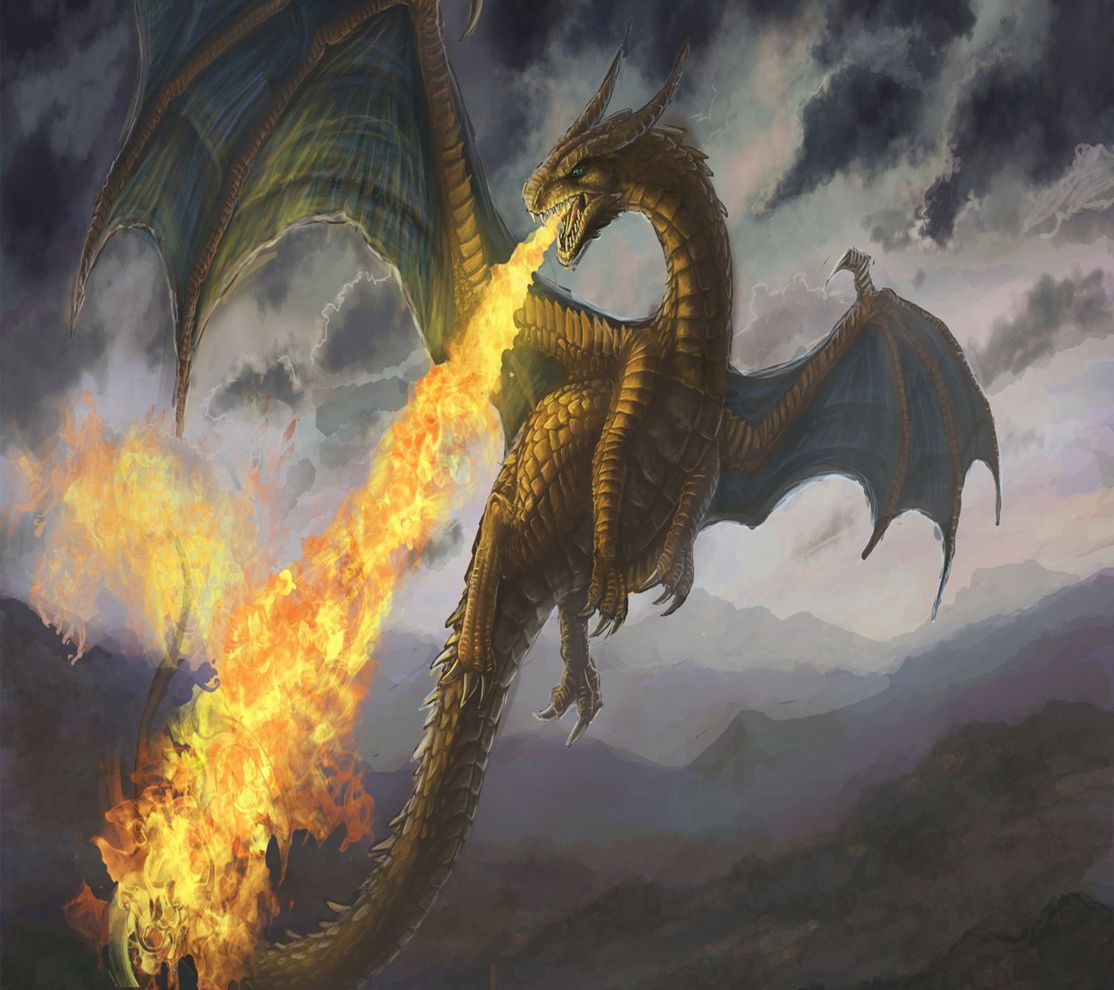 Dragon crachant du feu (dragon, feu)