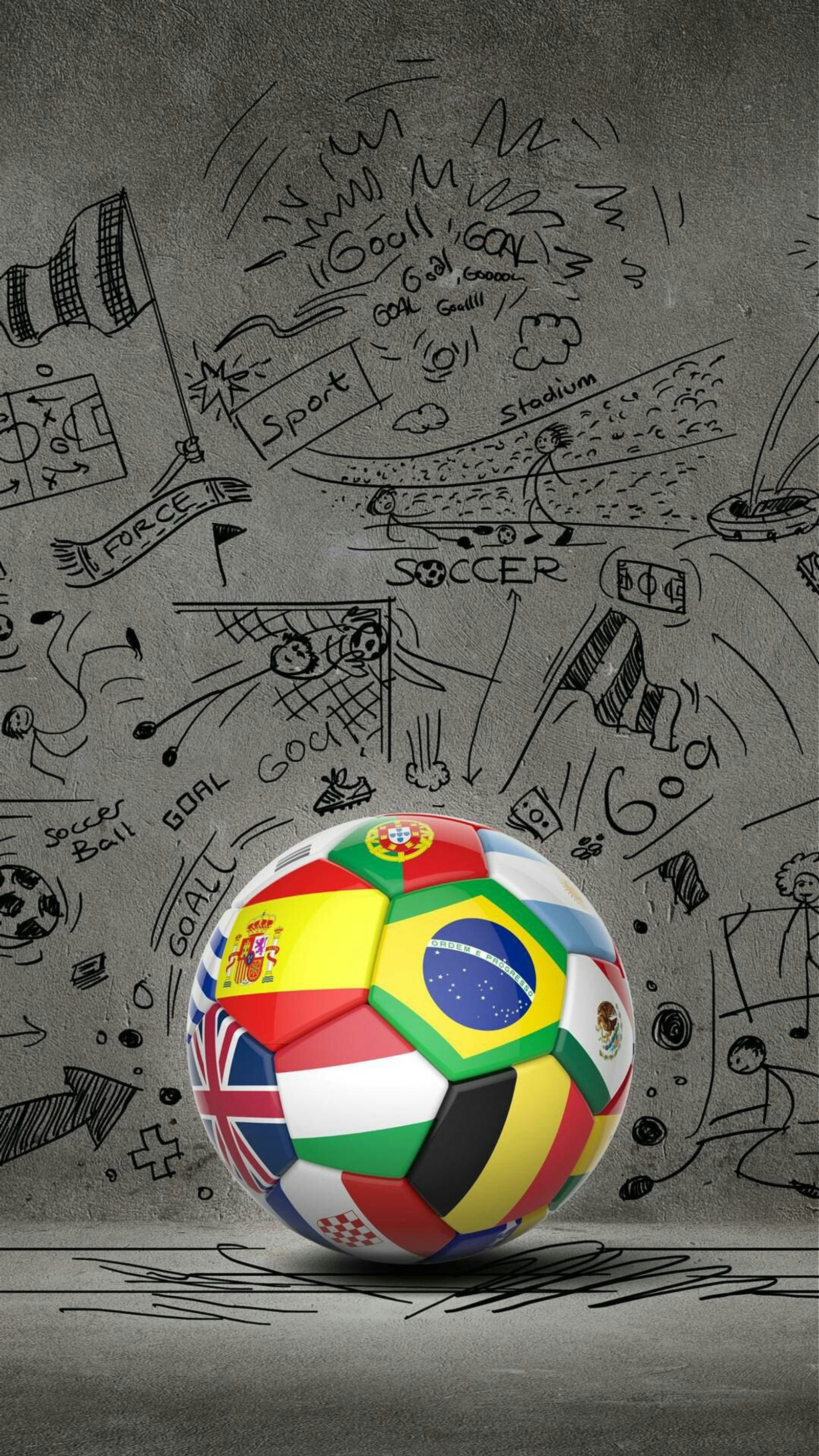 Arafed soccer ball with a lot of different flags on it (ball, flags, football, mondial, soccer)