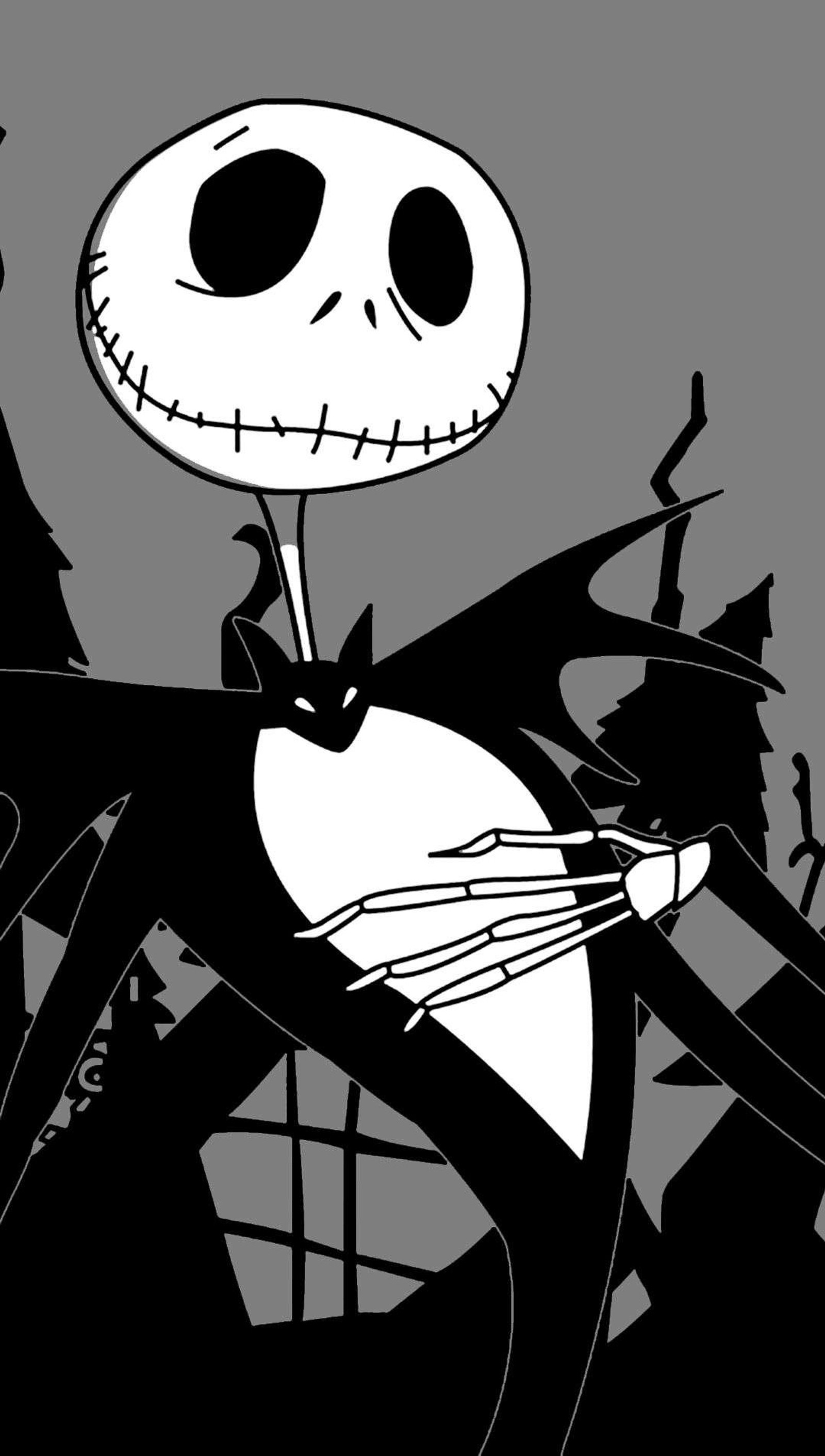 Cartoon-bild von jack skellington, der ein messer hält (jack skellington, kürbiskönig)