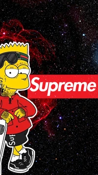 Bart Simpson en estilo Supreme contra un fondo galáctico