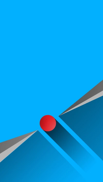 Abstract Blue Landscape with Minimalist Red Circle