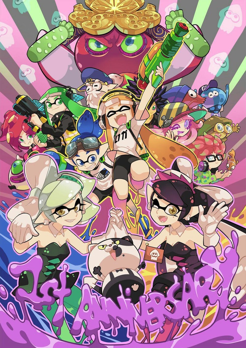 Мультяшный постер с множеством людей и множеством золотых монет (callie, inklings, мари, marie, octavio)