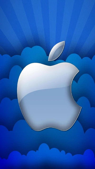 Silver Apple Logo Against a Blue Sky and Cloud Background