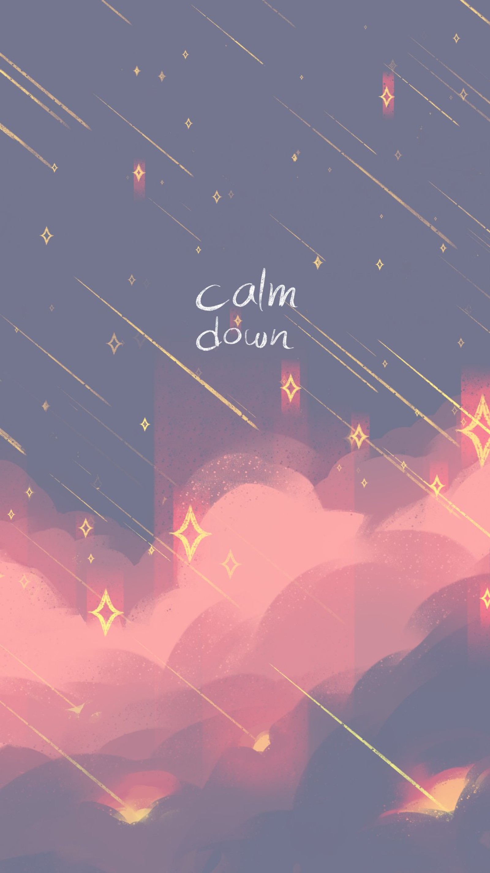 There is a picture of a pink and purple background with stars (aesthetic, art, clouds, cute, landscape)