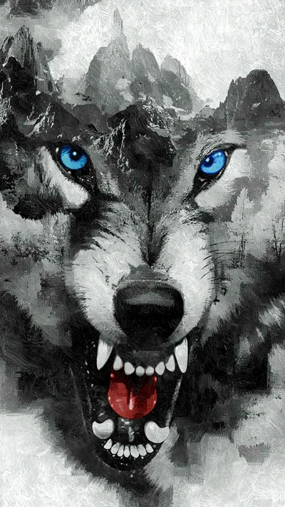 Heftiger weißer Wolf mit auffälligen blauen Augen