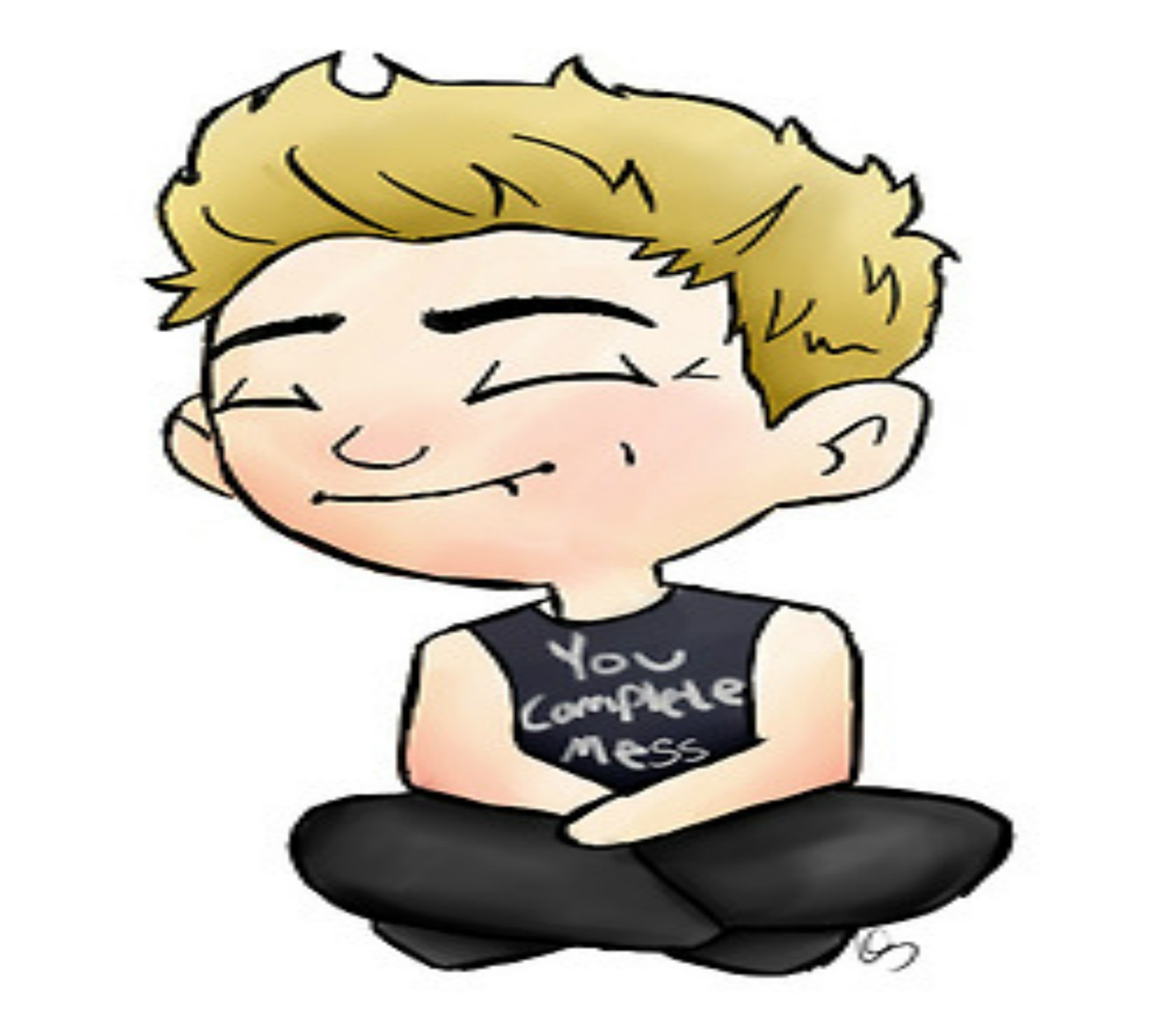 Um menino de desenho animado sentado no chão com os olhos fechados (5 seconds of summer, 5sos, luke hemmings)