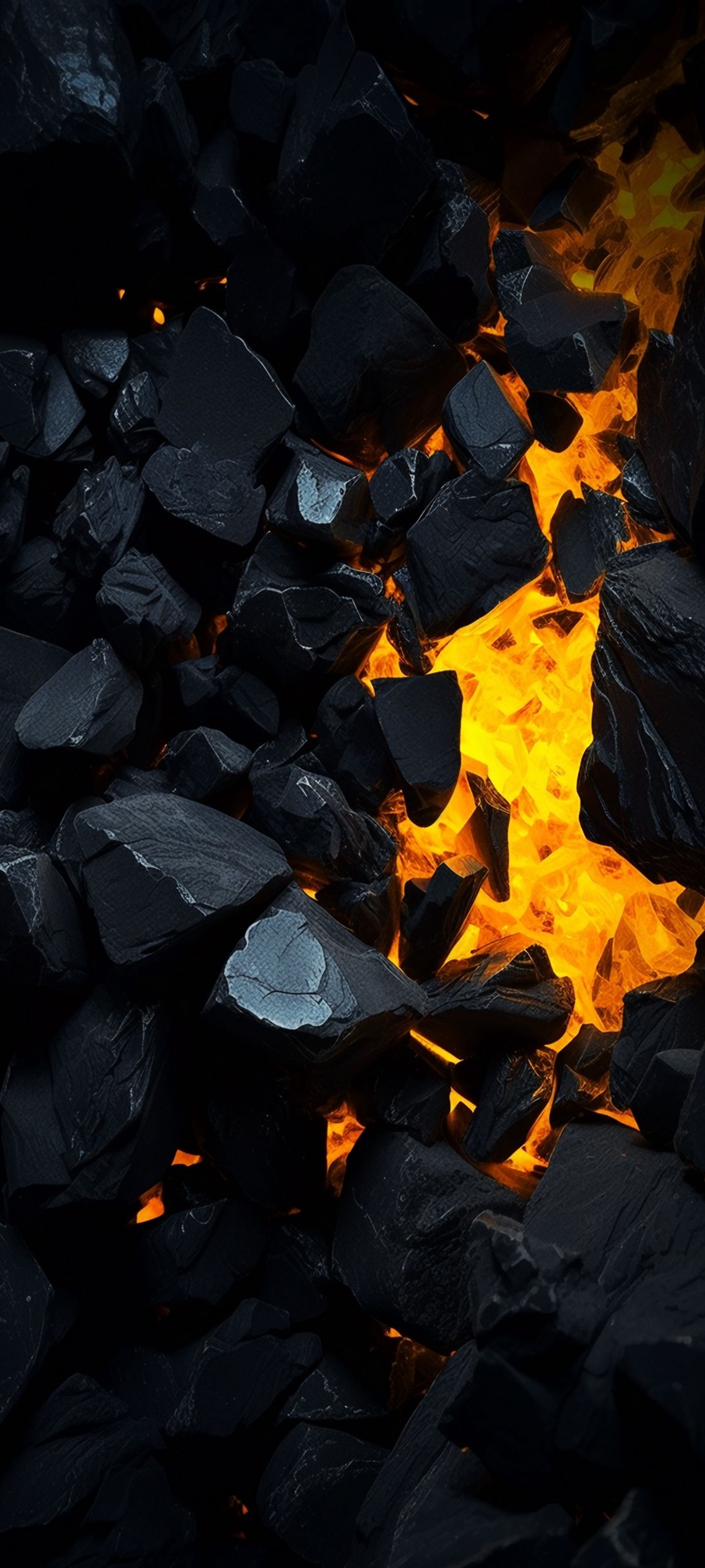 There is a pile of coal with a fire in the middle (flame, fire, wood, gas, heat)