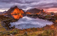 lofoten, fischerdorf, landschaft, berg, wolke