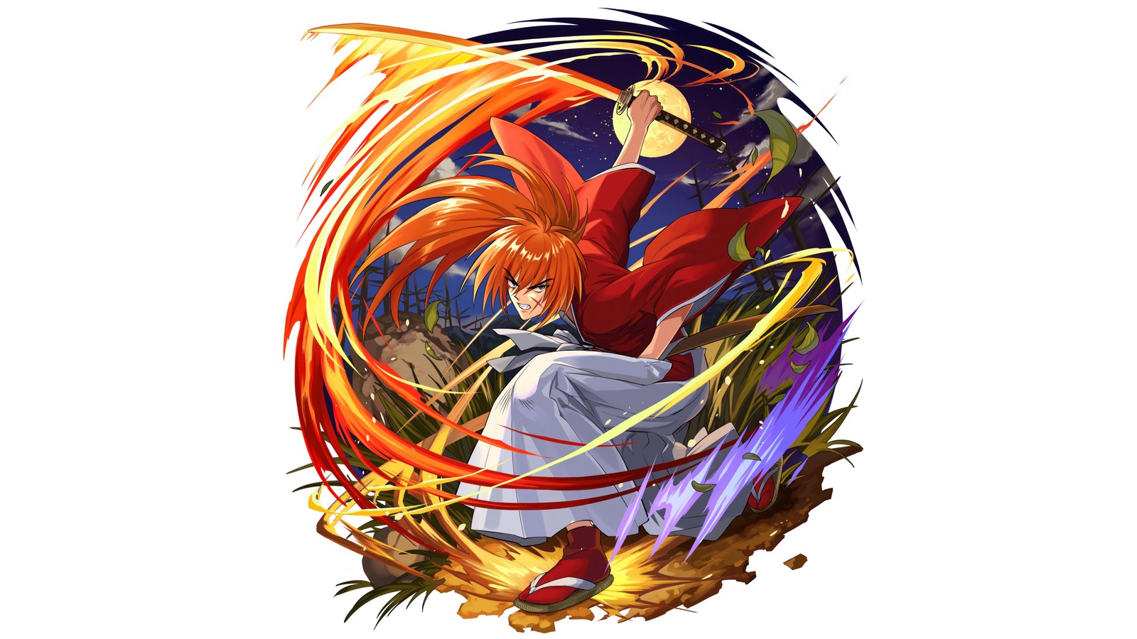 Una imagen de una mujer sentada en una cama con fuego en la mano (kenshin himura, rurouni kenshin, meiji kenkaku romantan, anime, samurai x)