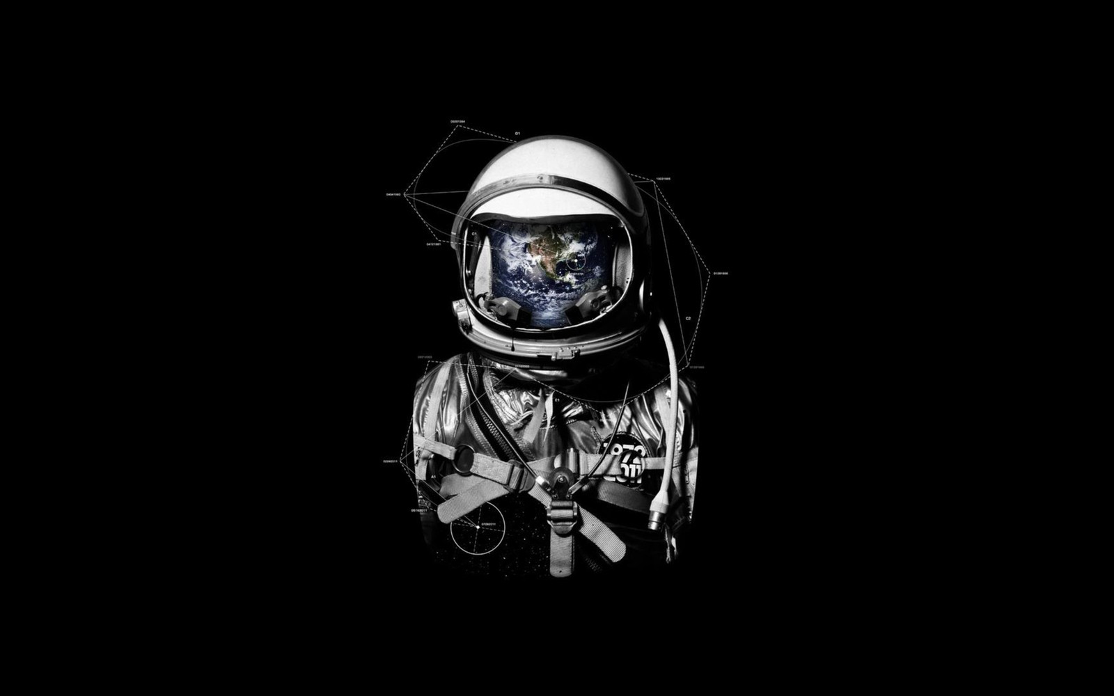 Astronauta en traje espacial con la tierra en su casco (casco, astronauta, casco de motocicleta, sombrerería, espacio)