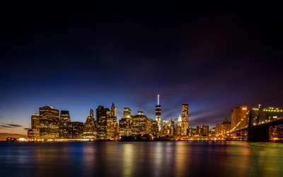 nueva york, new york city, exposición prolongada, panorama, brooklyn bridge park