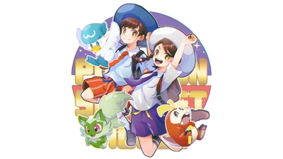 Hauptcharaktere mit Starter-Pokémon aus Pokémon Scarlet und Violet