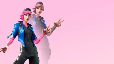 Personagem do Fortnite com cabelo rosa e roupa estilosa