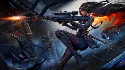 Fille sniper cyberpunk en action