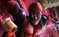 Deadpool in Action: A Dynamic Marvel Adventure with Food and Humor