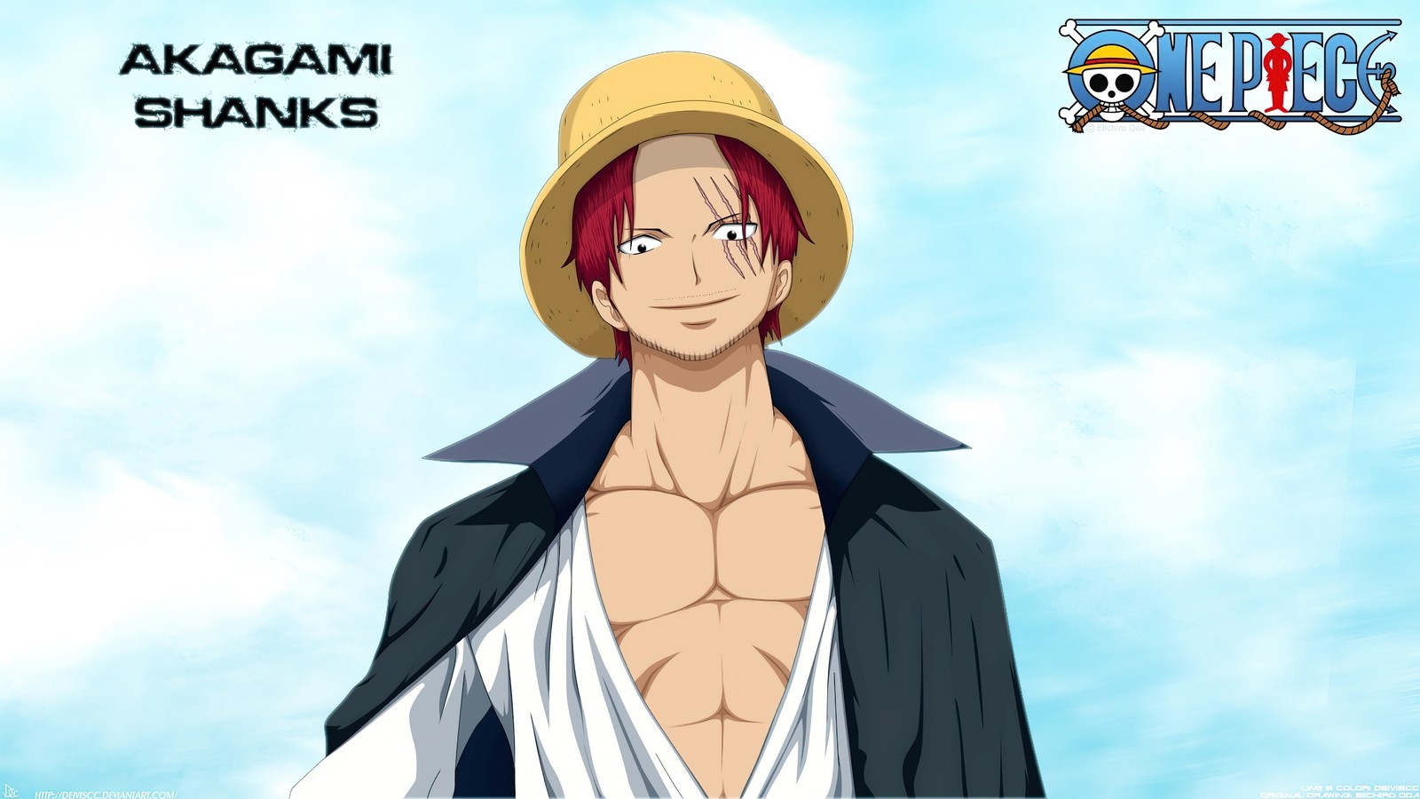 Un hombre con un sombrero de paja y una camisa blanca con una chaqueta negra (one piece, shanks, anime, fondo de pantalla 4k)