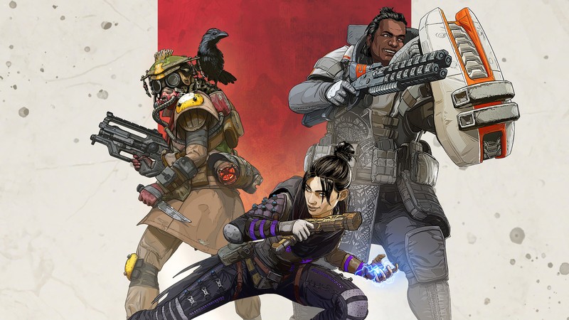 Группа людей с оружием и шлемами стоит перед флагом (apex legends, видеоигра, мститель, гибралтар, кровавый следопыт)