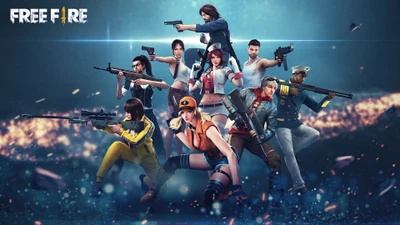 Elenco dinâmico de personagens pronto para a batalha em Garena Free Fire