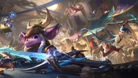 Champions von League of Legends in einer Lebhaften Feier