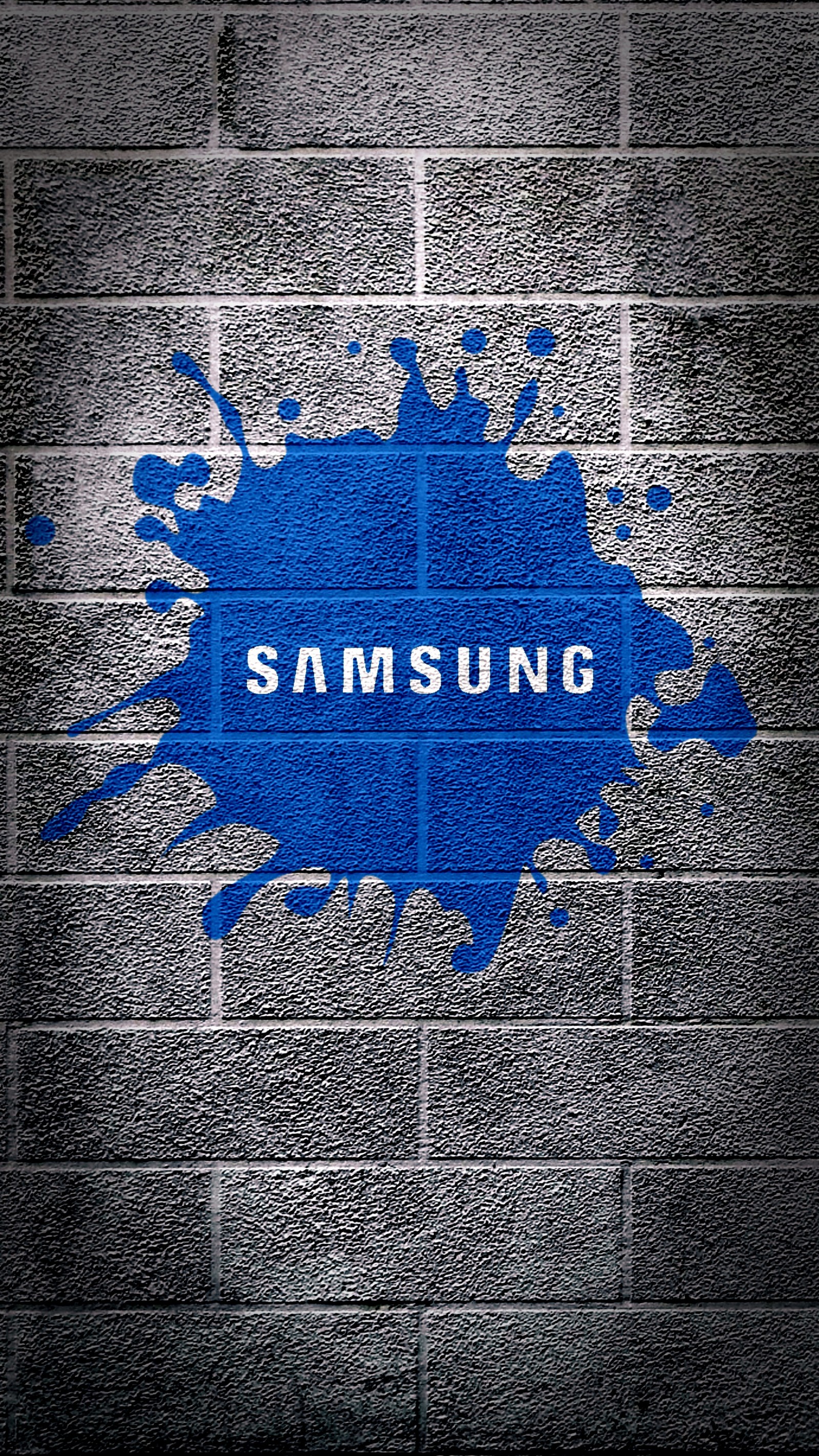 Une image altérée d'un logo bleu samsung sur un mur en briques (bleu, samsung, mur)