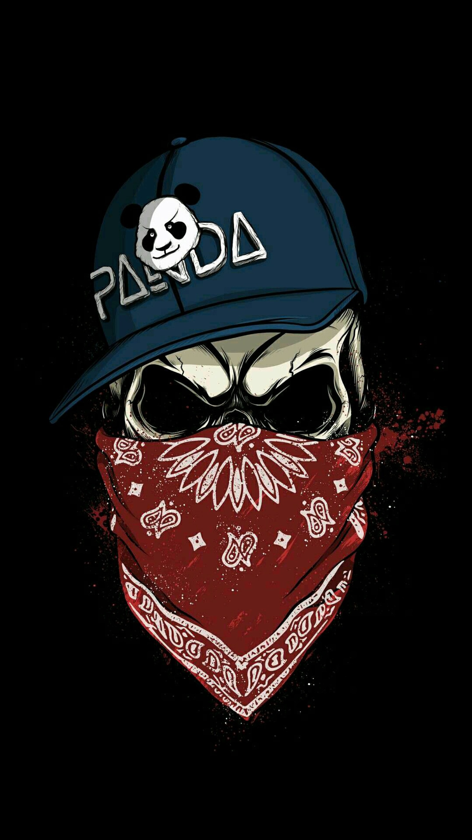 Skull wearing a bandana and a baseball cap with a skull on it (civil, mask, mortal)