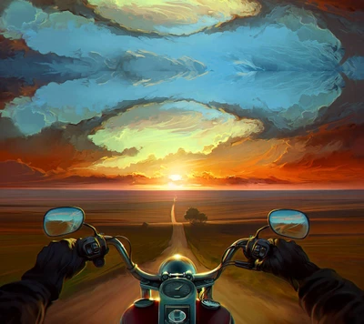 Vibrant Sunset Ride: Journey Ahead on Two Wheels