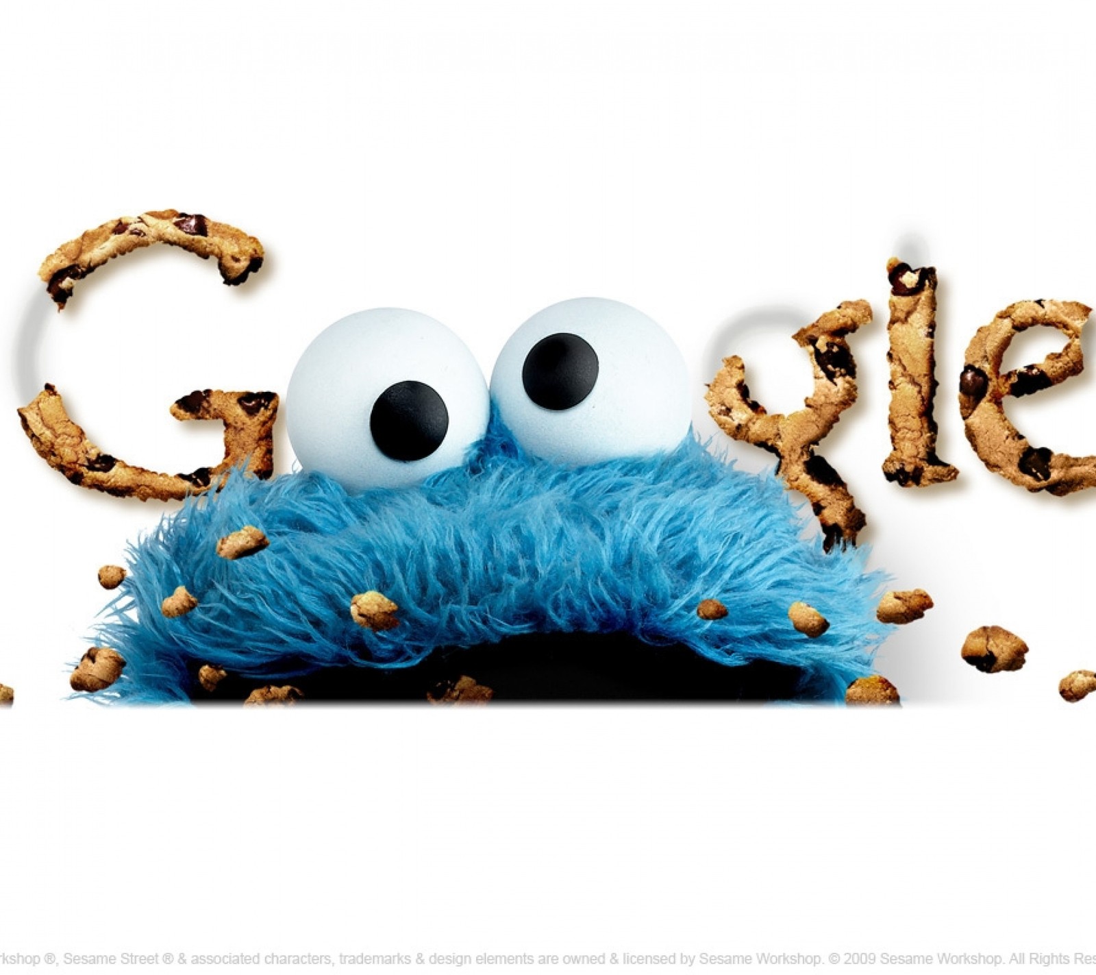 Eine nahaufnahme von cookie monster mit einem google-logo (cookie monster, google, technologie)