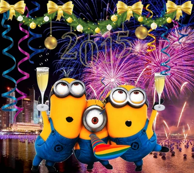 Les Minions célèbrent une joyeuse nouvelle année 2015 avec une ambiance festive