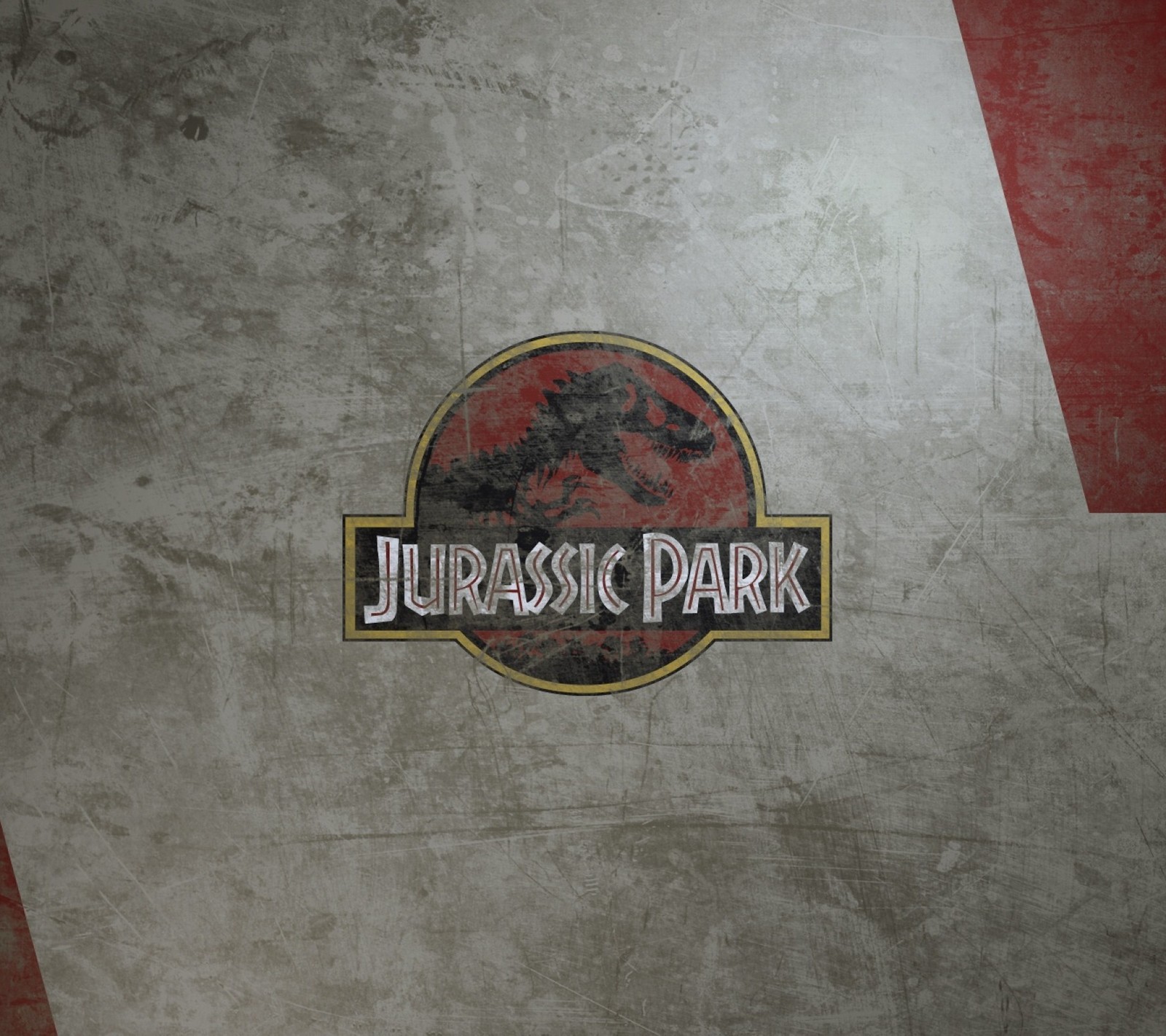 Logo du parc arafac sur un mur avec une bande rouge et blanche (jurassic park, logo)