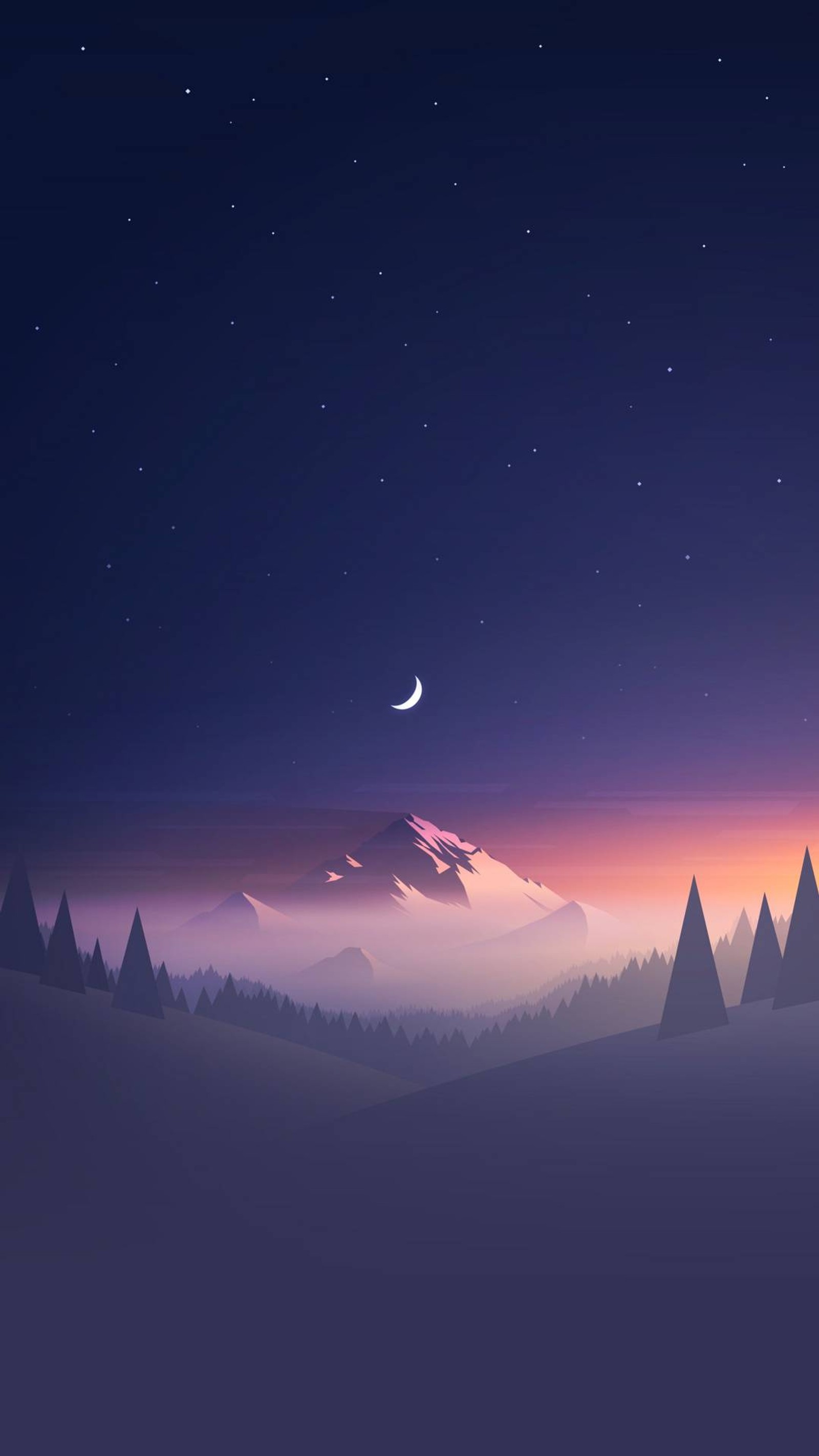 A view of a mountain with a crescent in the sky (land, mountain, music, night, rock)