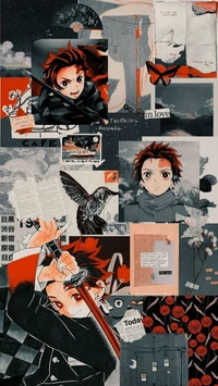 Collage de Tanjiro Kamado : Le voyage d'un héros dans Kimetsu no Yaiba