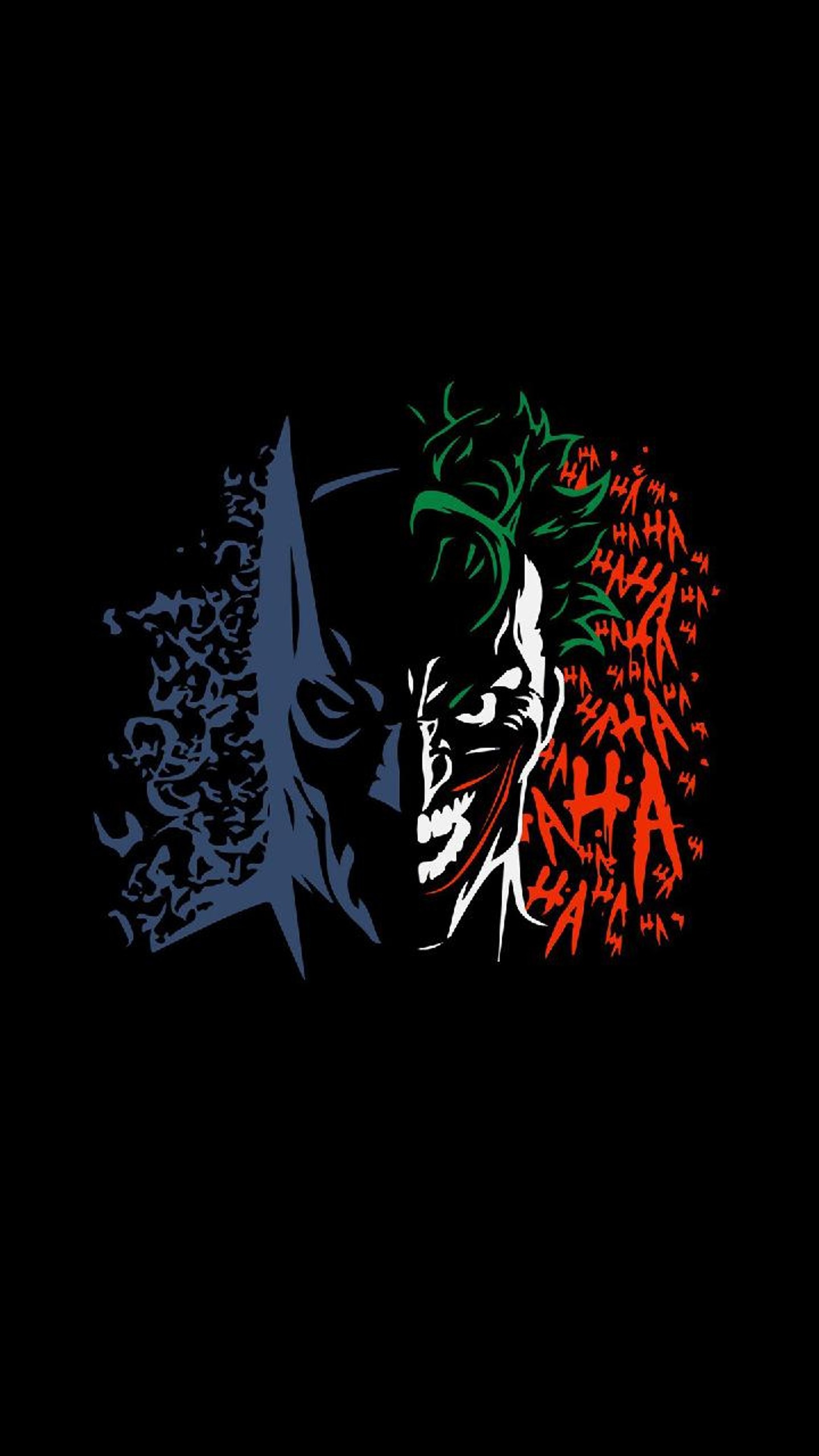 Cara de batman y joker con la palabra batman escrita en rojo, verde y azul (batman, wason)