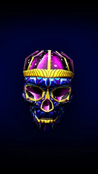 Vibrant Cosmic Skull with Geometric Patterns and Golden Accents