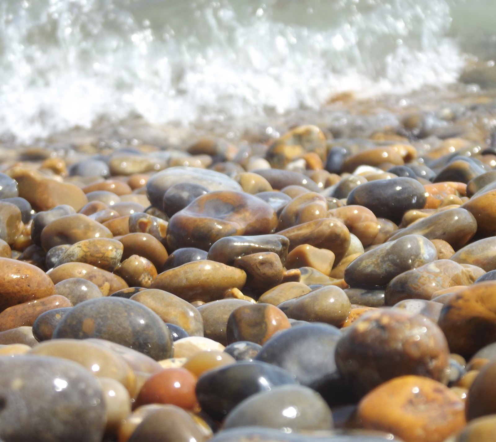 Close-up de uma praia com pedras e água (bonito, seixos)