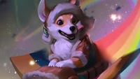 Corgi brincalhão campeão em um reino de fantasia colorido