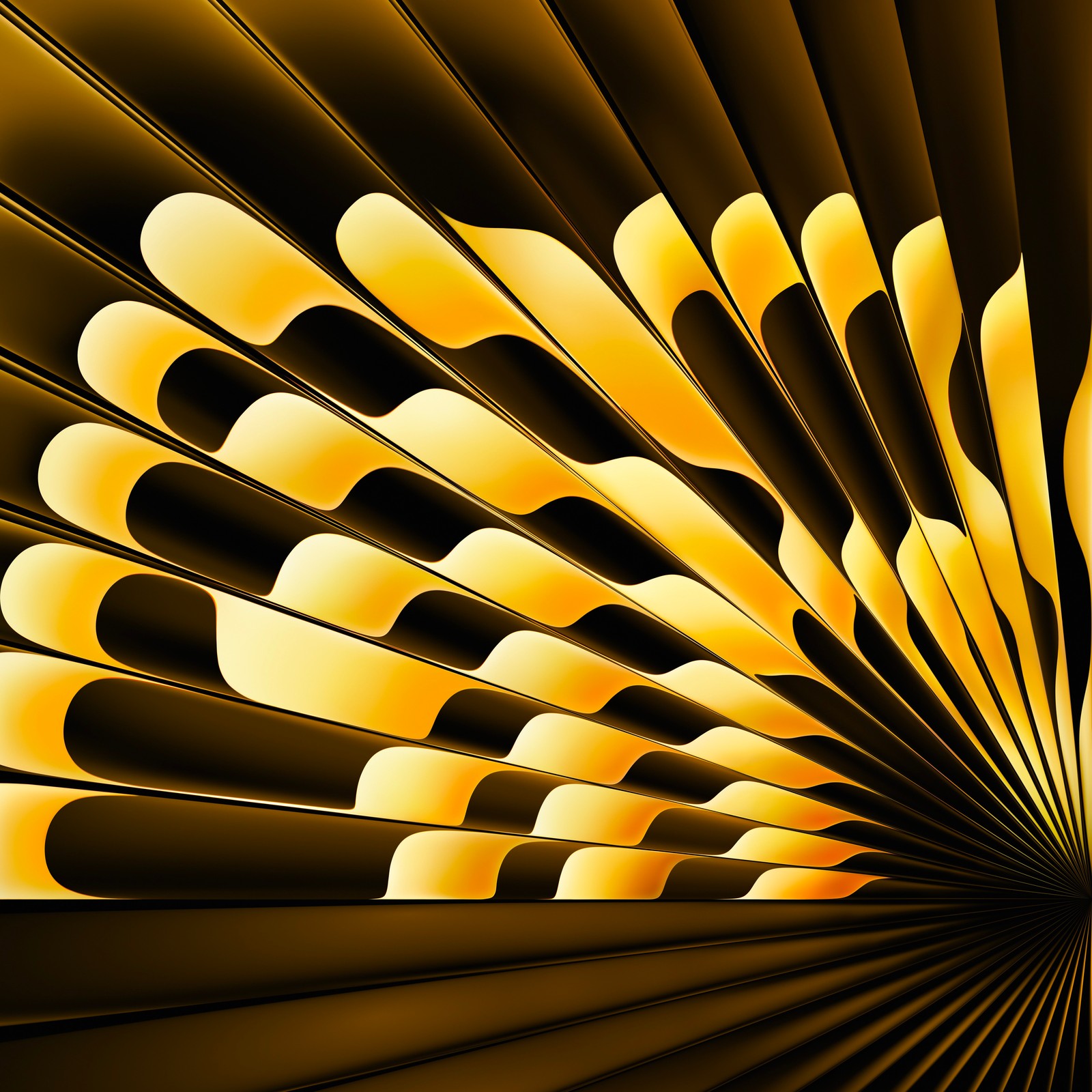 Un gros plan d'un fond abstrait jaune et noir avec un design en spirale (pommes, macbook air, pomme, or, ligne)