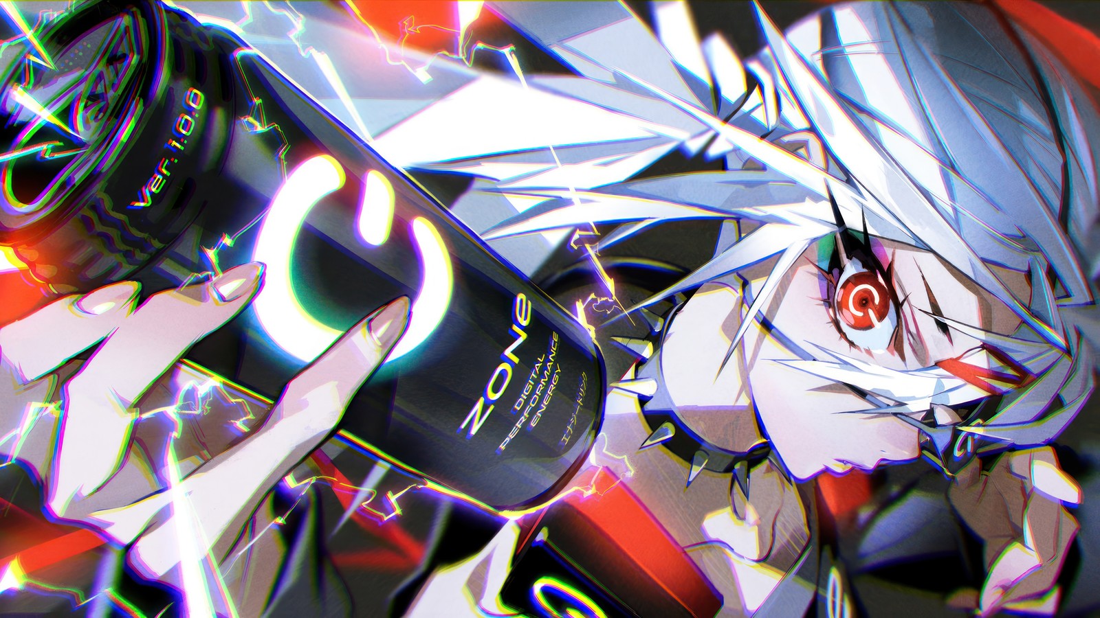 anime girls, white hair, red, eye Download Wallpaper